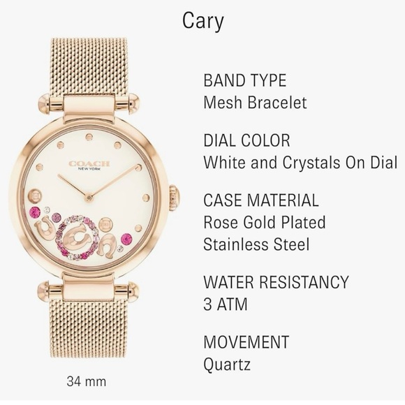 Authentic Coach Cary Rose Gold Mesh Band Watch - Picture 4 of 9